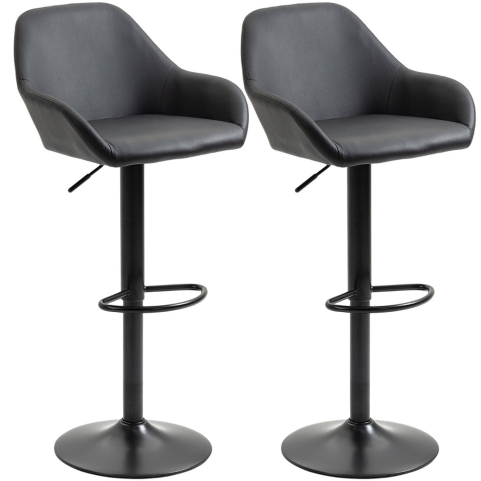 Set of 2 Adjustable Bar Stools Dark Brown Black PU Leather Swivel Breakfast Stools for Kitchen & Home Bar 360° Rotating Counter Stool