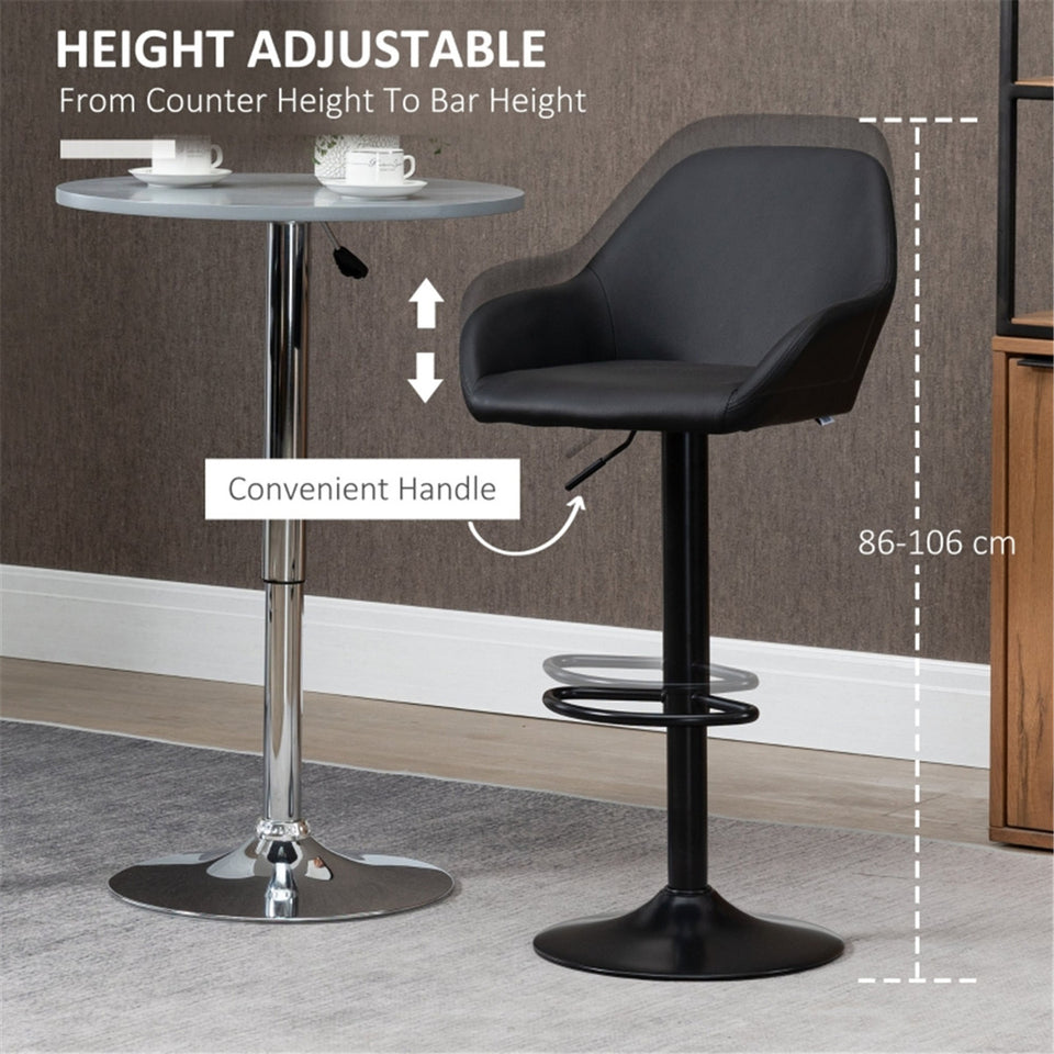 Set of 2 Adjustable Bar Stools Dark Brown Black PU Leather Swivel Breakfast Stools for Kitchen & Home Bar 360° Rotating Counter Stool