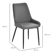Set of 2 Grey Dining Chairs – Quilted PU Leather with Metal Legs