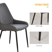 Set of 2 Grey Dining Chairs – Quilted PU Leather with Metal Legs