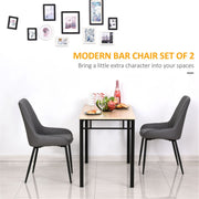Set of 2 Grey Dining Chairs – Quilted PU Leather with Metal Legs