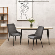 Set of 2 Grey Dining Chairs – Quilted PU Leather with Metal Legs