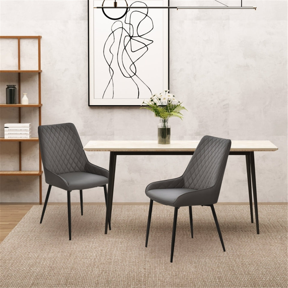 Set of 2 Modern Dining Chairs with Metal Legs PU Leather Upholstery Home & Kitchen Seating