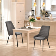 Set of 2 Grey Dining Chairs – Quilted PU Leather with Metal Legs