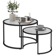 Set of modern nesting coffee tables by Lavish Kitchen Isle, featuring tempered glass tops and sleek steel legs.