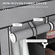 Dark Grey Fabric Wardrobe with 2 Hanging Rods, 5 Shelves & 3 Drawers - Strong Steel Frame & Dust-Proof Cover