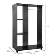 Rolling Wardrobe with Aluminium Hanging Rail and Shelves for Bedroom, Cloakroom, Guest Room