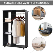 Rolling Wardrobe with Aluminium Hanging Rail and Shelves for Bedroom, Cloakroom, Guest Room