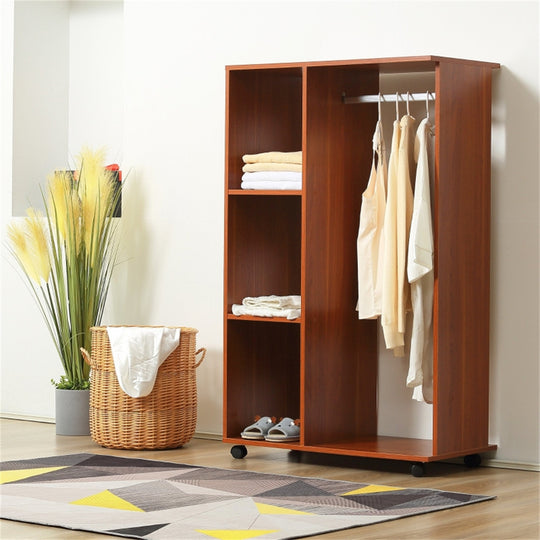 Rolling Wardrobe with Aluminium Hanging Rail and Shelves for Bedroom, Cloakroom, Guest Room