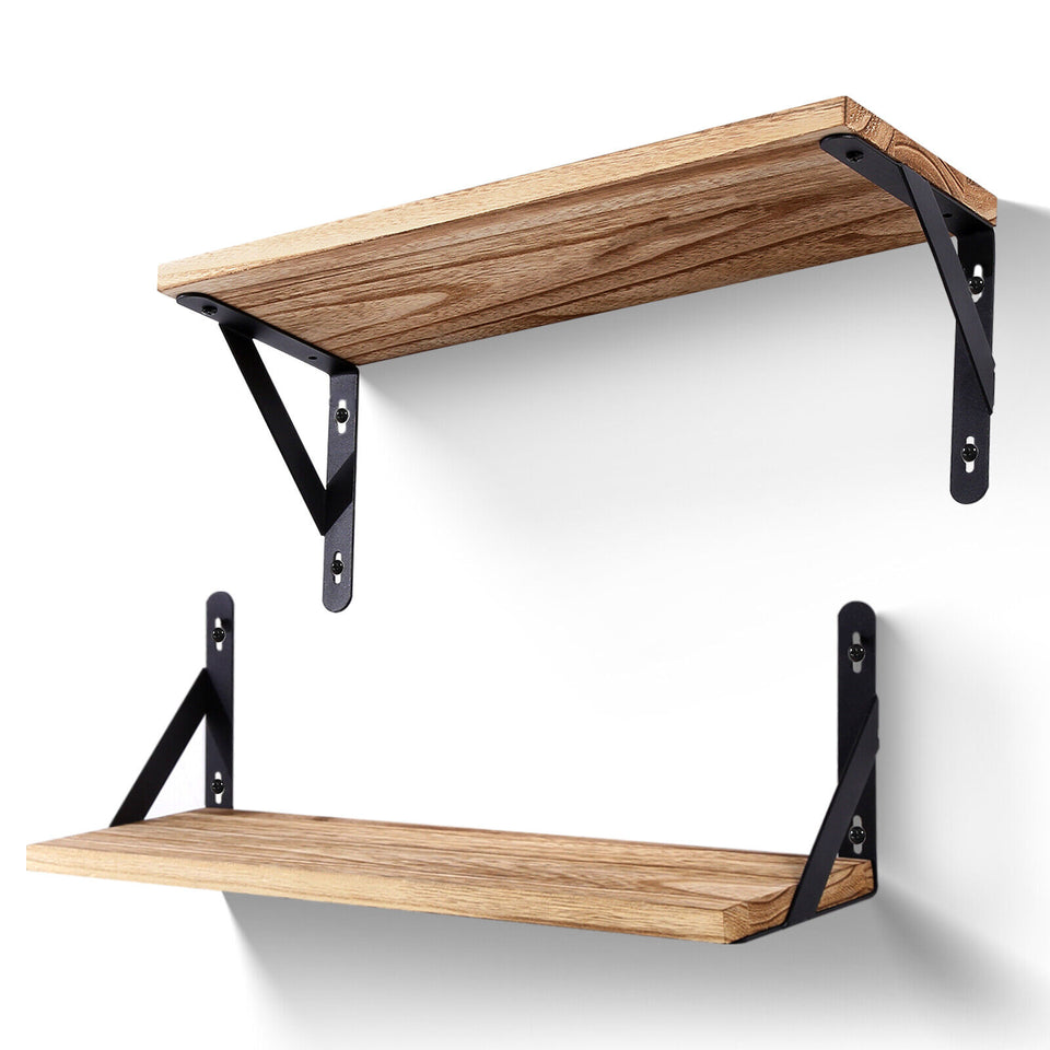 Modern Wall-Mounted Floating Shelves with Towel Holder – Set of 2 Wooden Storage Shelves