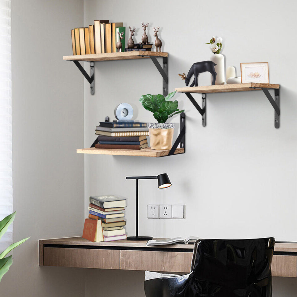 Modern Wall-Mounted Floating Shelves with Towel Holder – Set of 2 Wooden Storage Shelves