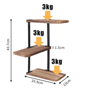 Rustic Corner Floating Shelf – 3-Tier Pinewood & Black Metal Rack