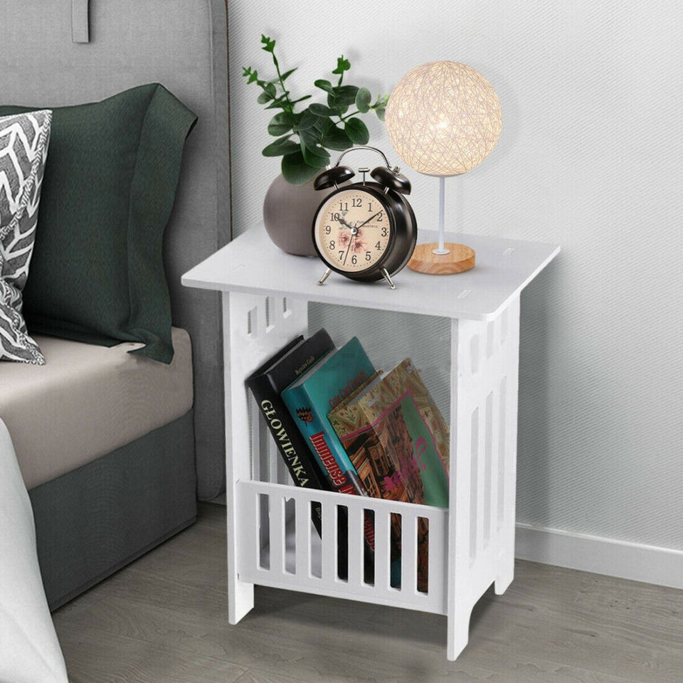 White Bedside Table Cabinet – Small Nightstand Side End Table Storage Organiser