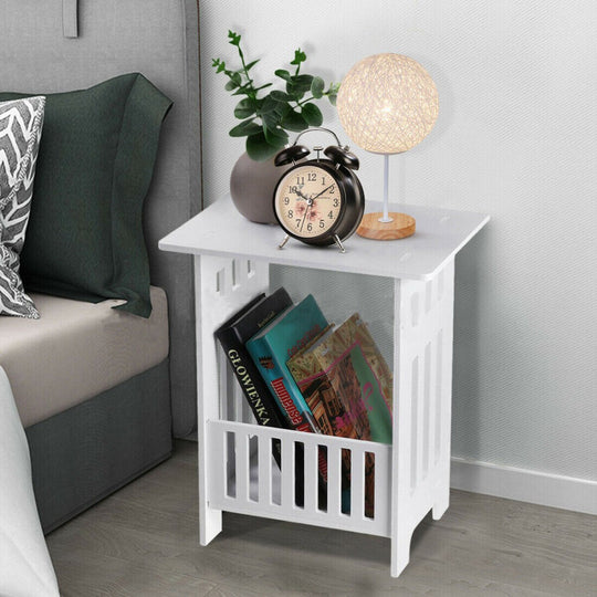 White Bedside Table Cabinet – Small PVC Storage Side Table