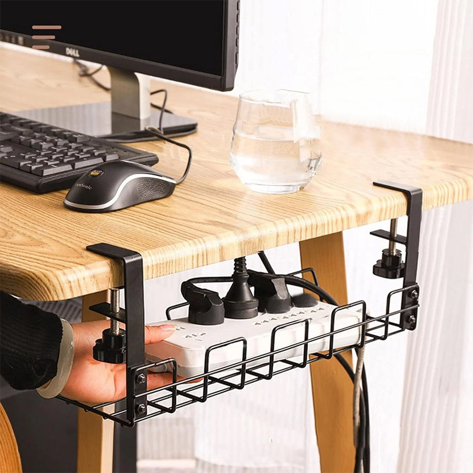 Lavish Kitchen Isle under desk cable tray wire cord storage rack organizer, easy no-drill installation for neat cable management.