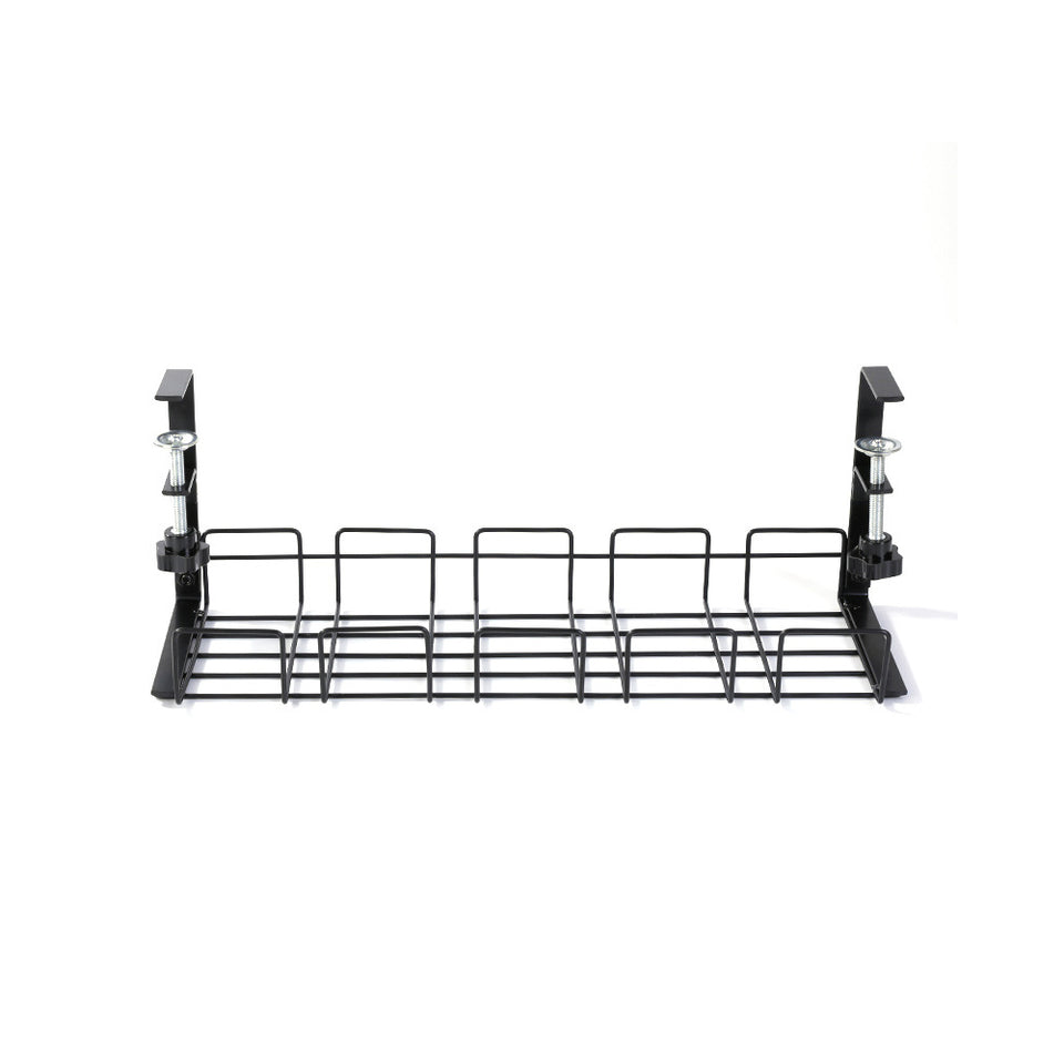 Lavish Kitchen Isle under desk cable tray wire cord storage rack with no drill installation for organizing desk cables.