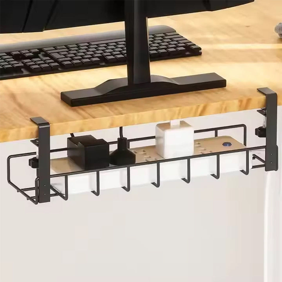 Lavish Kitchen Isle under desk cable tray organizer with wire cord storage rack, easy no-drill installation for clutter-free workspace.