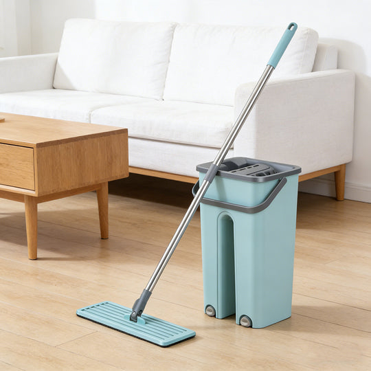 Flat Mop and Bucket Set 5L with Two Mop Pads for Hardwood Tile and Laminate Floors