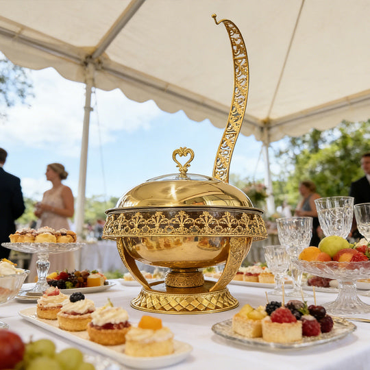 Luxury 8L Buffet Chafing Dish Gold Design with Glass Lid for Catering