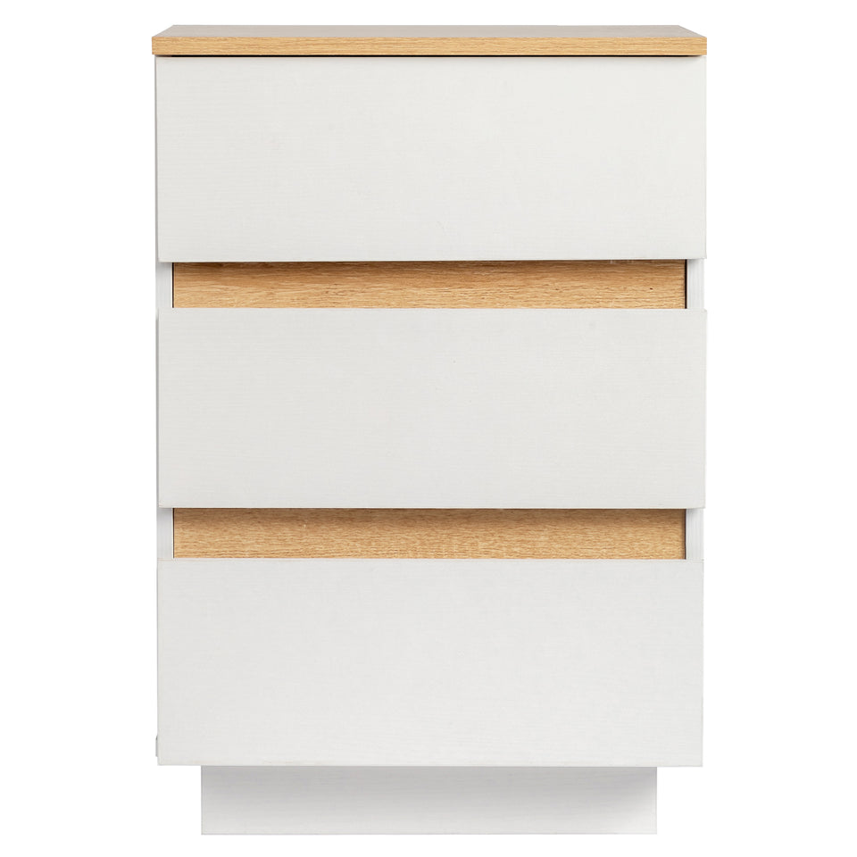 White & Oak Effect 3-Drawer Bedside Table – Modern Handleless Nightstand for Bedroom Storage