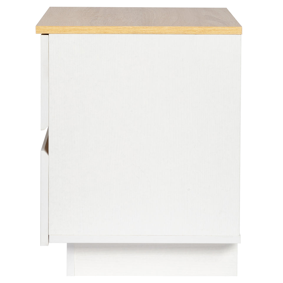 White & Oak Effect 2-Drawer Bedside Table – Compact Handleless Nightstand for Bedroom Storage