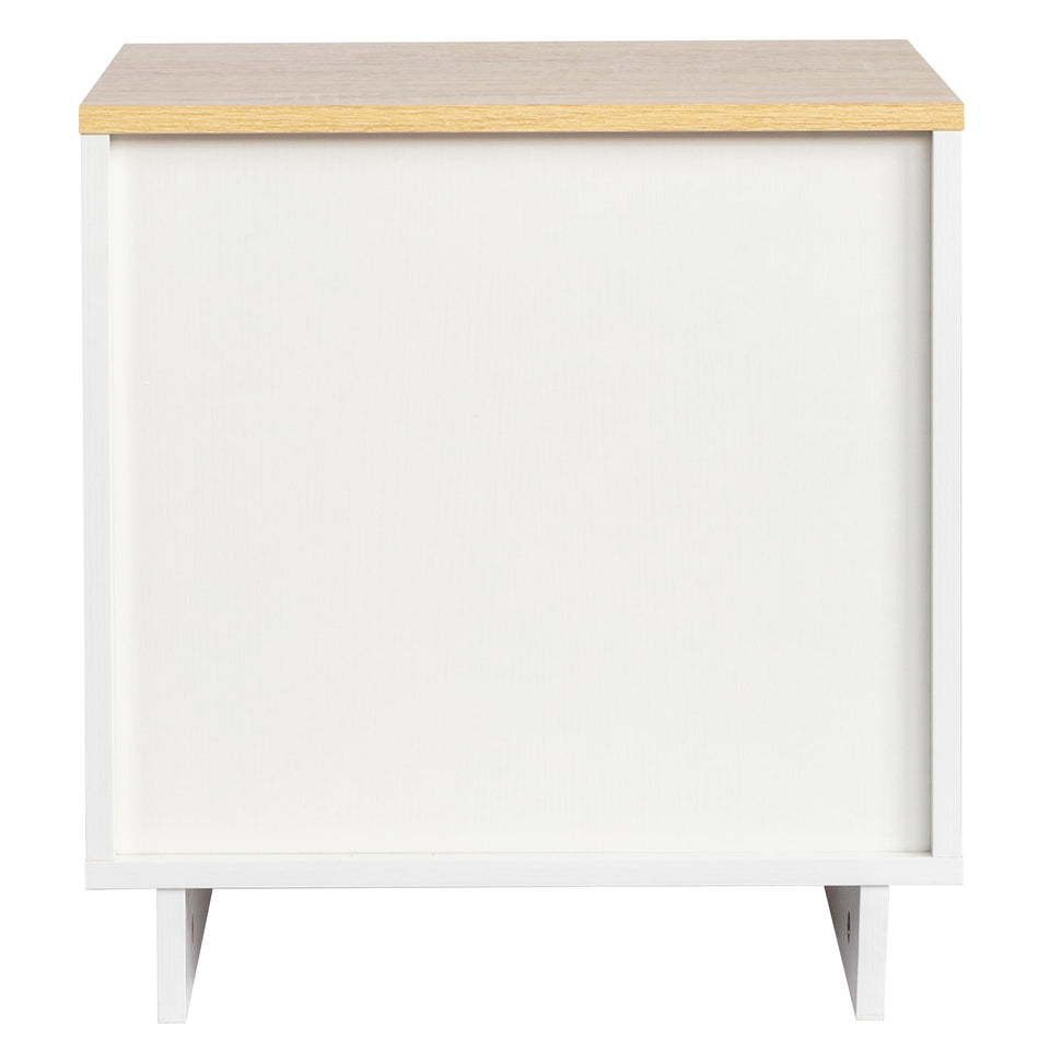 White & Oak Effect 2-Drawer Bedside Table – Compact Handleless Nightstand for Bedroom Storage