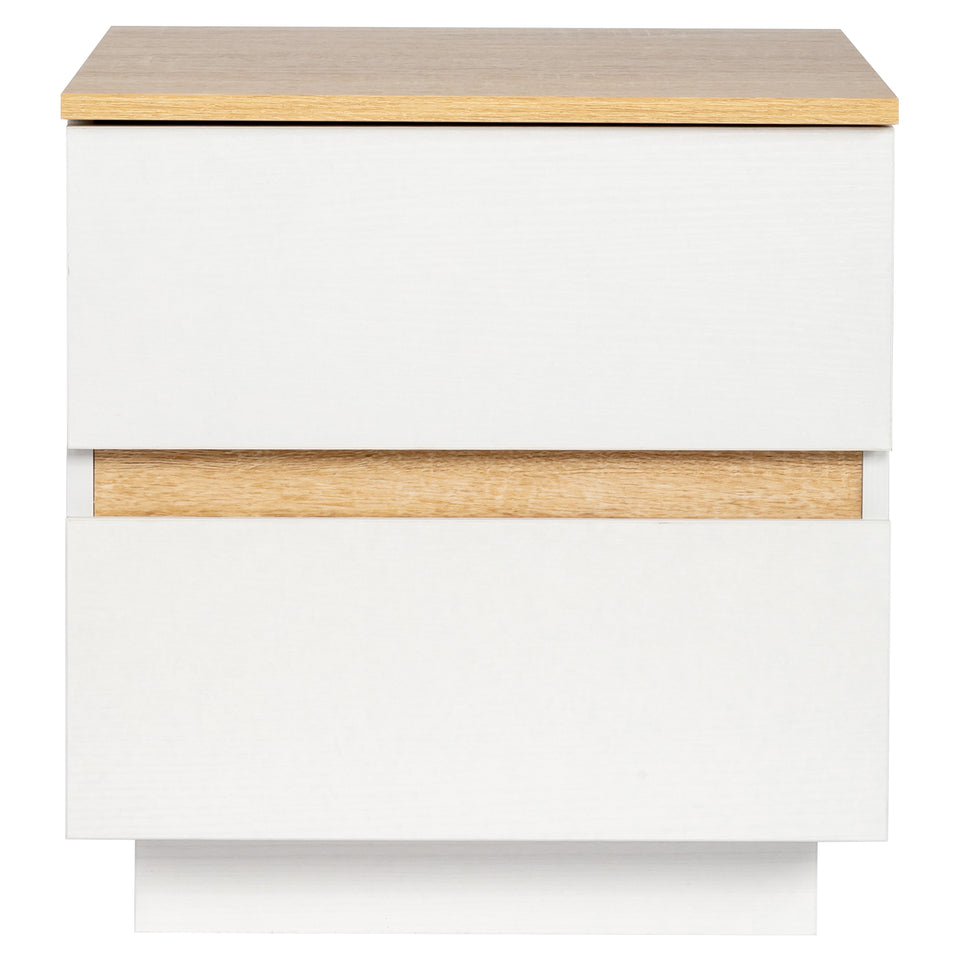 White & Oak Effect 2-Drawer Bedside Table – Compact Handleless Nightstand for Bedroom Storage