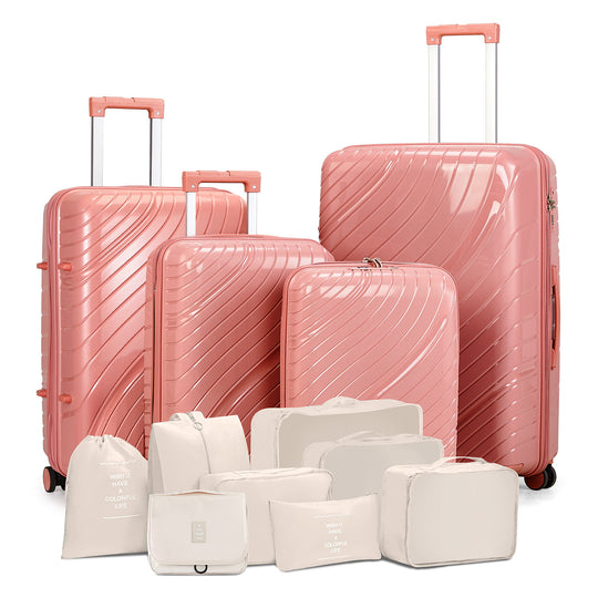 4-Piece Luggage Set - Durable PP Suitcase with Travel Tote & Toiletry Kit (Rose Gold, Red, Grey)