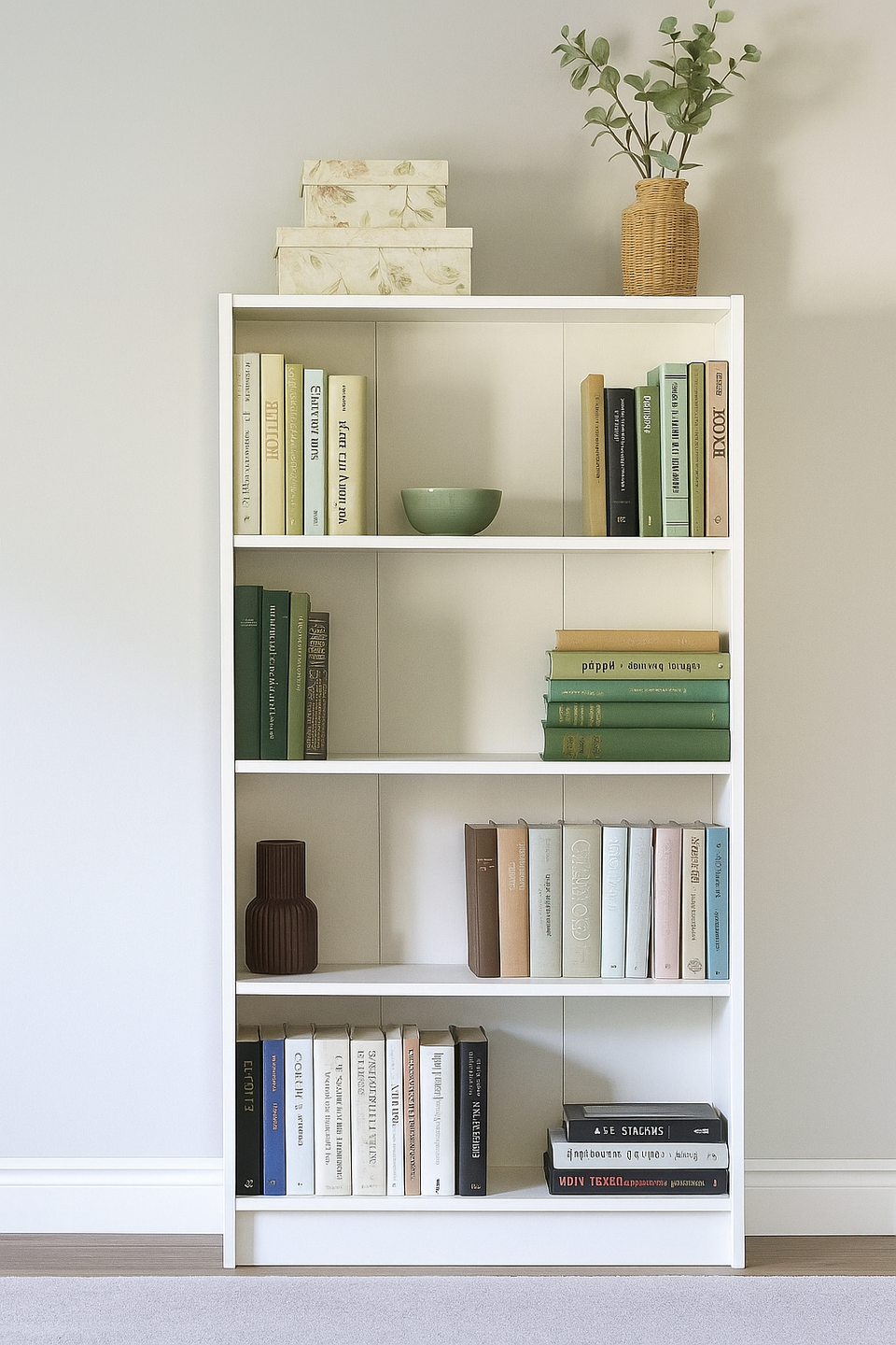 Tall White Bookcase with 4-Tier Adjustable Bookshelf Shelving – Storage Unit for Living Room or Home Office