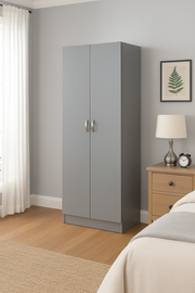 Light grey Lavish Kitchen Isle wardrobe with 2 doors, hanging rail, and shelf for modern bedroom storage.
