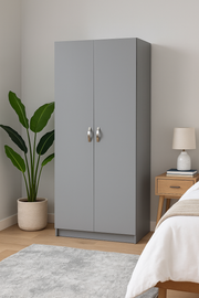 Light grey Lavish Kitchen Isle wardrobe with two doors, hanging rail, and shelf for modern bedroom storage.
