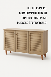 Lavish Kitchen Isle 3-door Sonoma Oak shoe cabinet with stylish design, offers storage for up to 15 pairs of shoes.