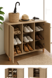 Lavish Kitchen Isle Sonoma Oak 3-door shoe cabinet with storage for up to 15 pairs, ideal for entryway organization.