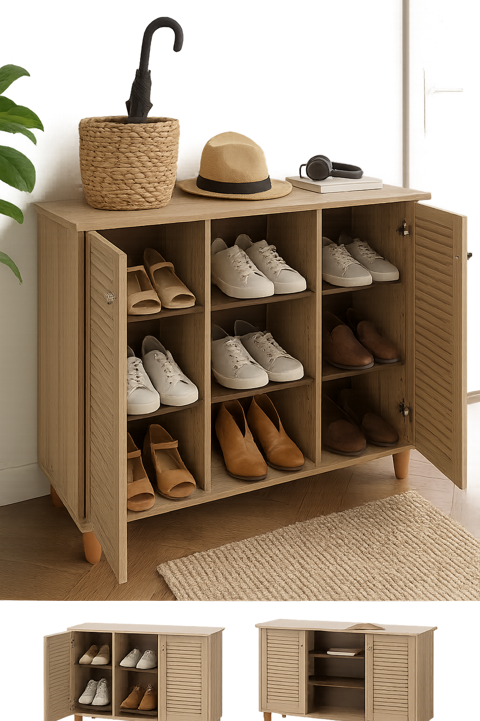 3-Door Sonoma Oak Shoe Cabinet – Storage for Up to 15 Pairs