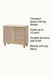 Lavish Kitchen Isle 2-door Sonoma Oak Shoe Cabinet with storage for up to 10 pairs of shoes, stylish and functional.