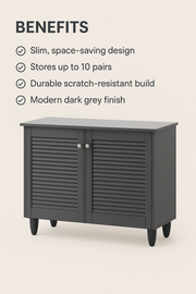 Dark grey Lavish Kitchen Isle 2-door shoe cabinet with space for up to 10 pairs of shoes, sleek storage solution for entryway.