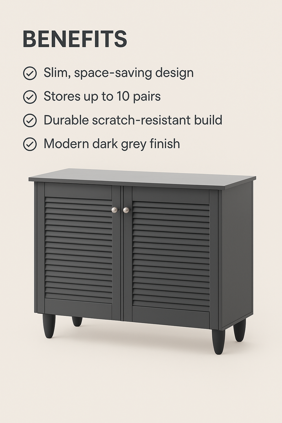 2-Door Dark Grey Shoe Cabinet – Storage for Up to 10 Pairs