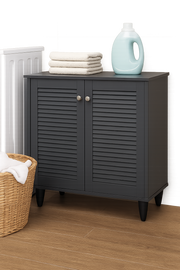 Dark grey Lavish Kitchen Isle 2-door shoe cabinet with storage for up to 10 pairs, placed in a modern home setting.