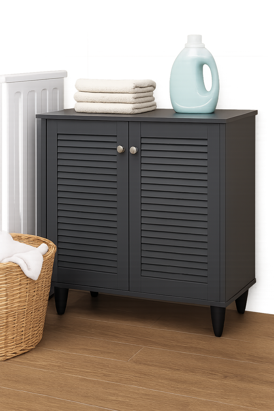 2-Door Dark Grey Shoe Cabinet – Storage for Up to 10 Pairs