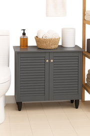 Dark grey Lavish Kitchen Isle 2-door shoe cabinet with storage for up to 10 pairs, shown in a real setting.