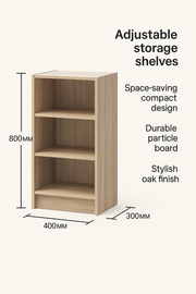 Small Sonoma Oak Bookcase – 3 Adjustable Shelves for Storage - Lavish Kitchen Isle