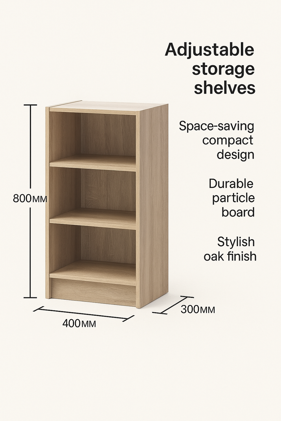 Small Sonoma Oak Bookcase – 3 Adjustable Shelves for Storage
