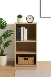 Small Sonoma Oak Bookcase – 3 Adjustable Shelves for Storage - Lavish Kitchen Isle