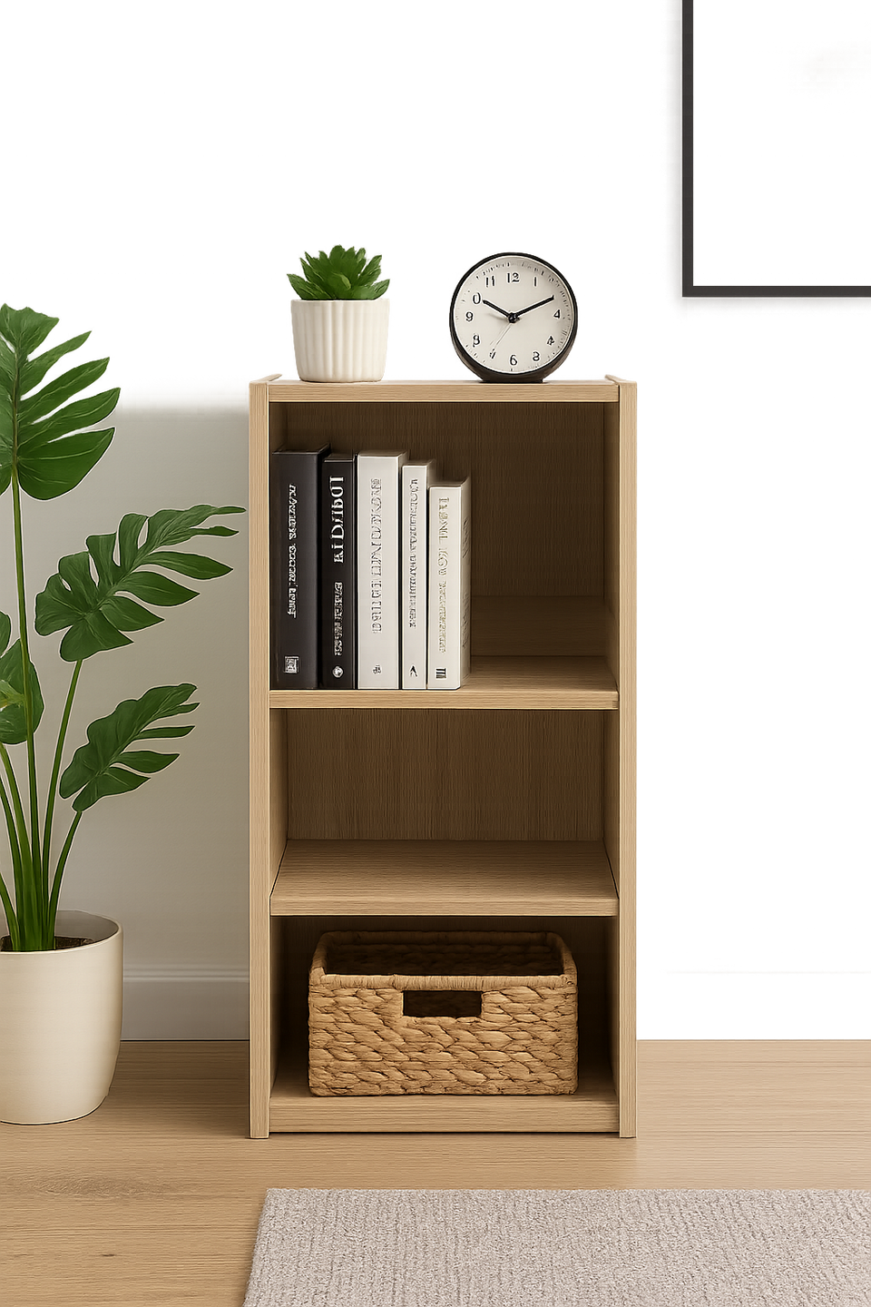 Small Sonoma Oak Bookcase – 3 Adjustable Shelves for Storage