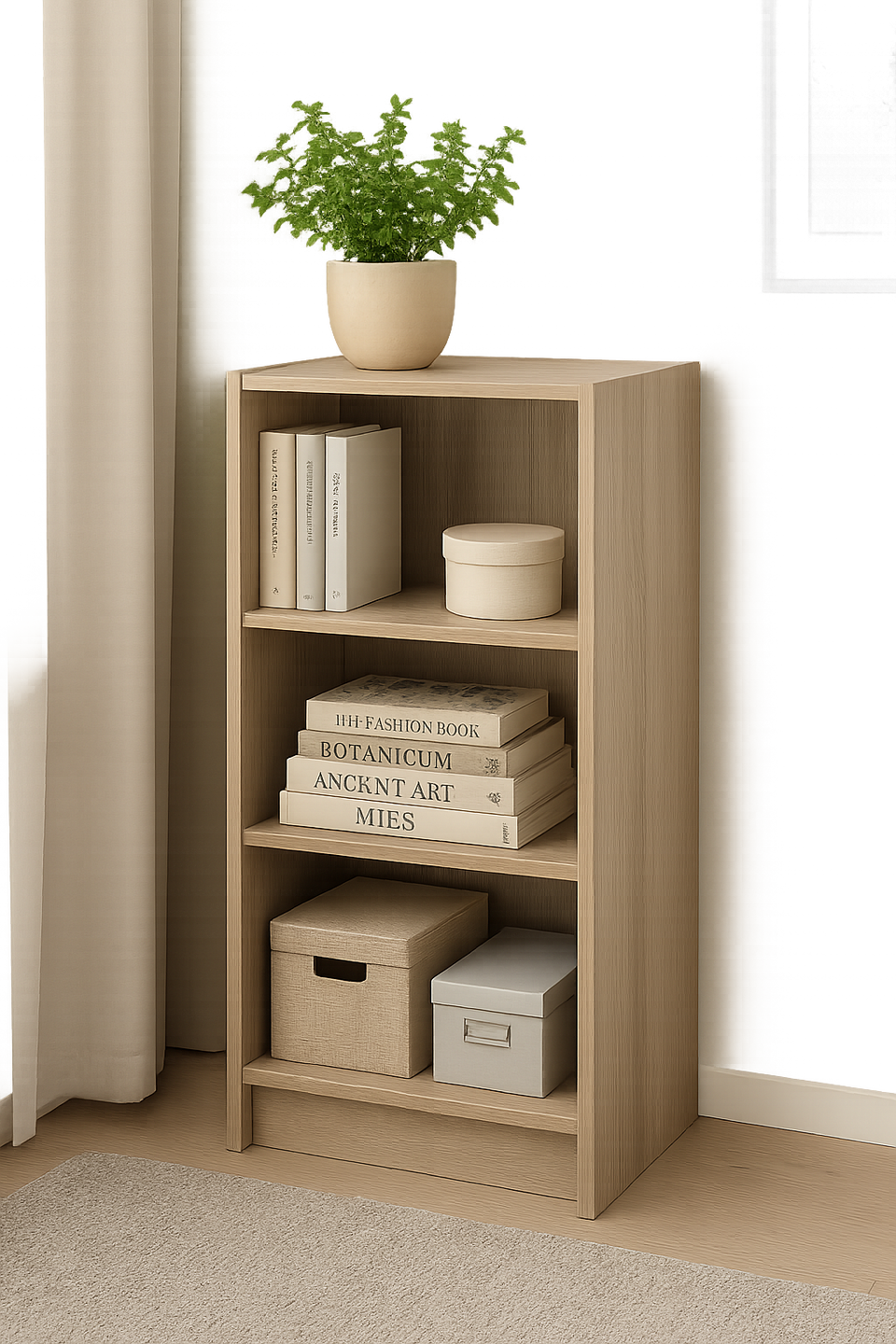Small Sonoma Oak Bookcase – 3 Adjustable Shelves for Storage