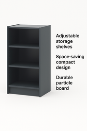 Modern grey small bookcase with three adjustable shelves for versatile storage by Lavish Kitchen Isle.