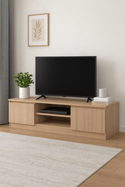 Modern Lavish Kitchen Isle Sonoma Oak TV cabinet with 2 doors and open shelves for stylish media storage.