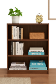 Modern Lavish Kitchen Isle walnut bookcase with three adjustable shelves, perfect for stylish living room storage.