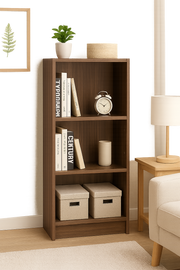 Medium Narrow Walnut Bookcase with 3 Adjustable Shelves – Slim Storage Unit
