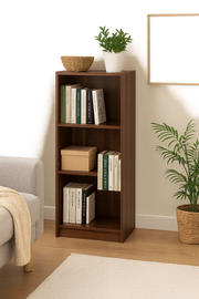Medium Narrow Walnut Bookcase with 3 Adjustable Shelves – Slim Storage Unit